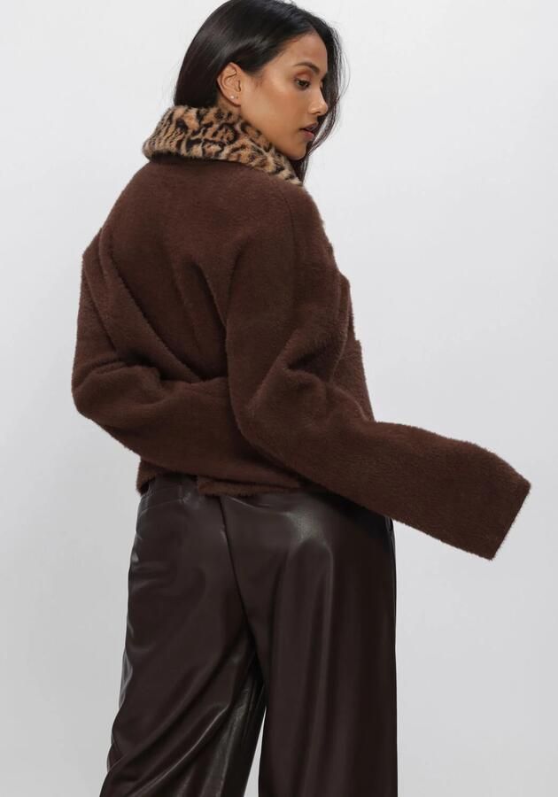 AMAYA Amsterdam gebreid vest met imitatiebontkraag en dierenprint bruin - Foto 2