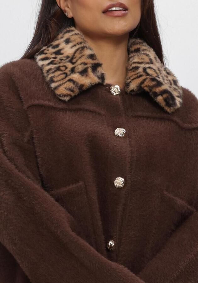 AMAYA Amsterdam gebreid vest met imitatiebontkraag en dierenprint bruin - Foto 3