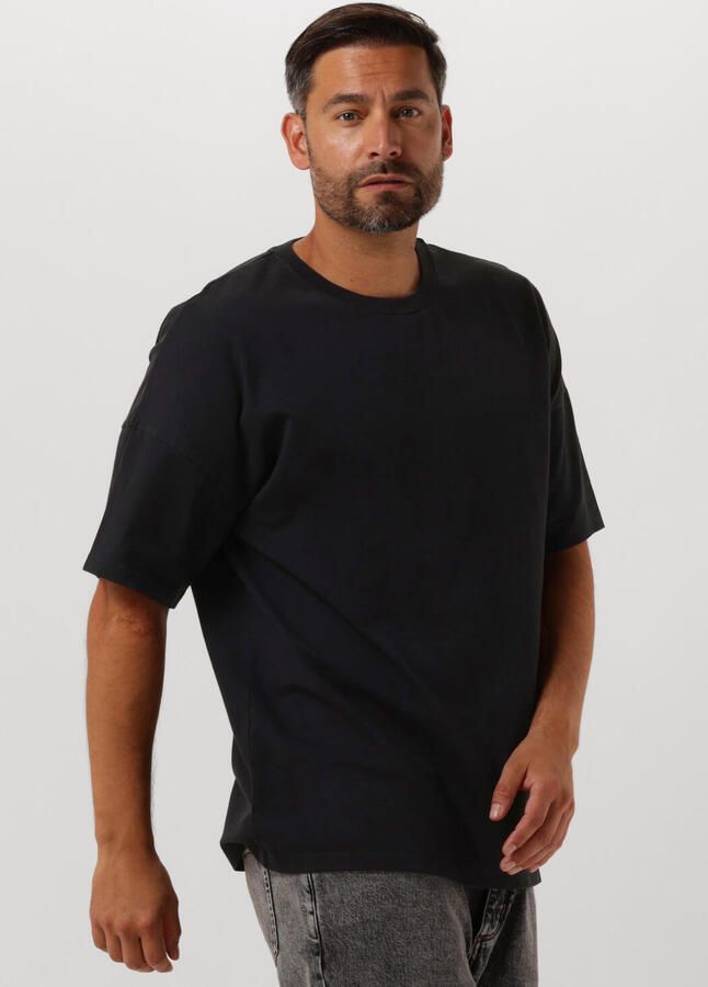 American vintage Casual Ribgebreid T-shirt met Drop Shoulder Black Heren - Foto 4