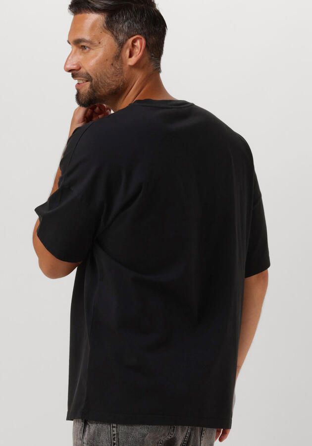 American vintage Casual Ribgebreid T-shirt met Drop Shoulder Black Heren - Foto 2