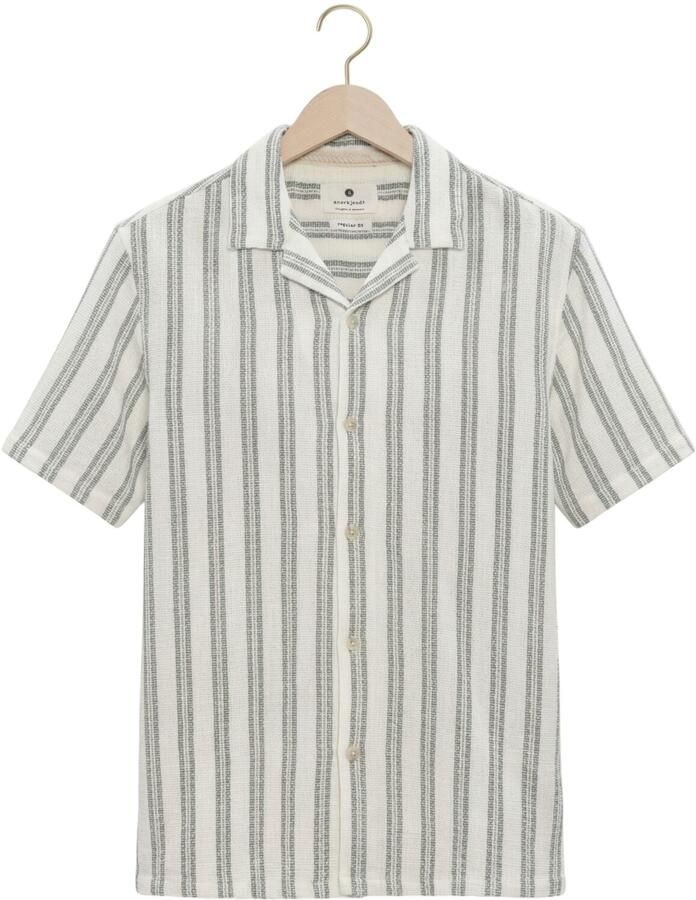 ANERKJENDT Heren Overhemden Akleander Struc Stripe2 Ss Shirt Gebroken Wit - Foto 2