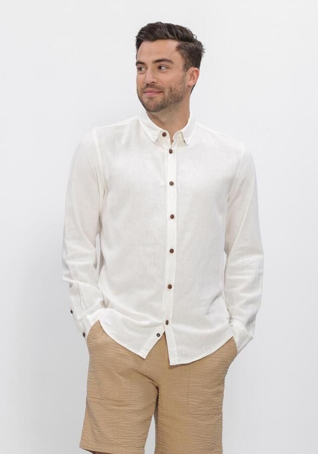 ANERKJENDT Heren Overhemden Akleif Cot linen vis L s Shirt Gebroken Wit