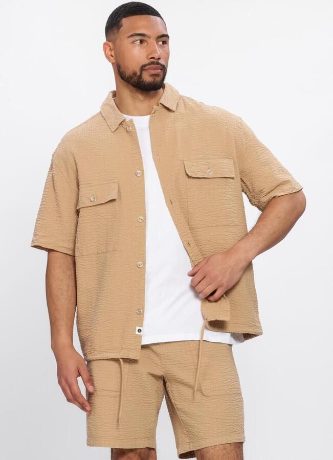 ANERKJENDT Heren Overhemden Akotto Seersucker Ss Overshirt Camel