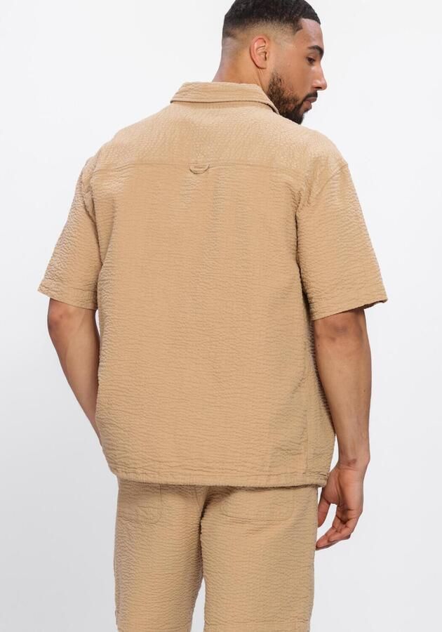 ANERKJENDT Heren Overhemden Akotto Seersucker Ss Overshirt Camel - Foto 3