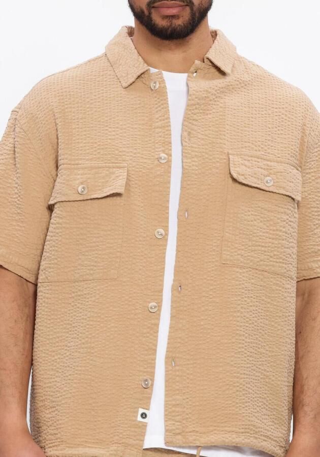 ANERKJENDT Heren Overhemden Akotto Seersucker Ss Overshirt Camel - Foto 4