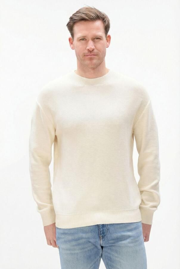 ANERKJENDT Heren Truien & Vesten Akebbe Cotton silk Knit Creme