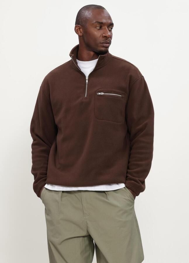 ANERKJENDT Heren Truien & Vesten Aktoni Fleece Half Zip Sweat Bruin