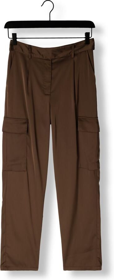 Another-Label satijnen straight fit cargobroek Florentina donkerbruin - Foto 3