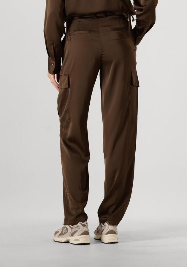Another-Label satijnen straight fit cargobroek Florentina donkerbruin