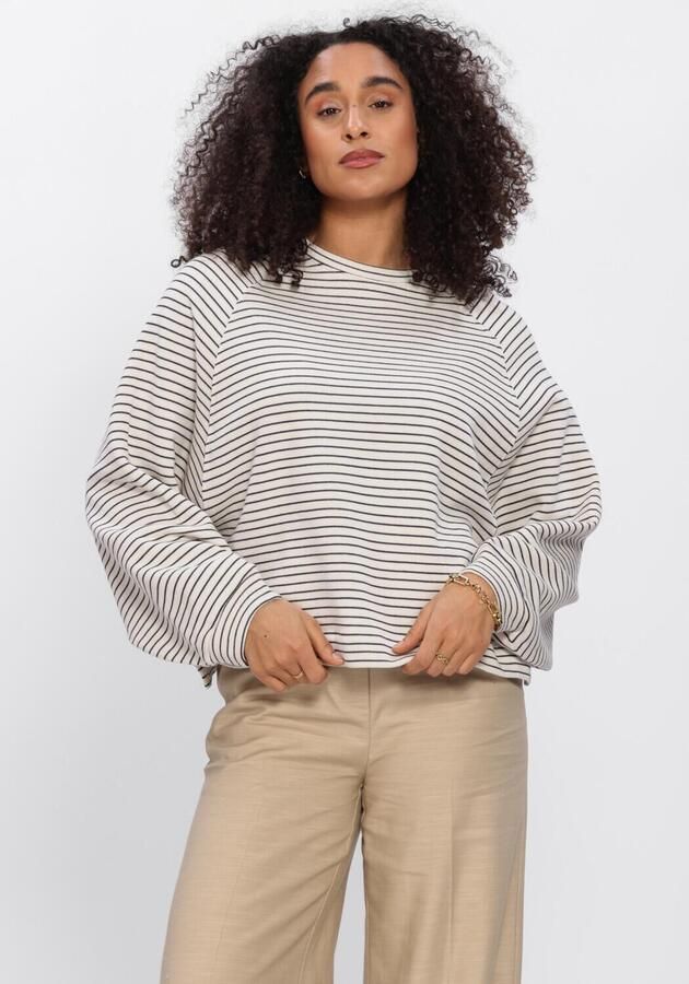 ANOTHER LABEL Dames Tops & T-shirts Alflori Stripe Sweat L s Gebroken Wit
