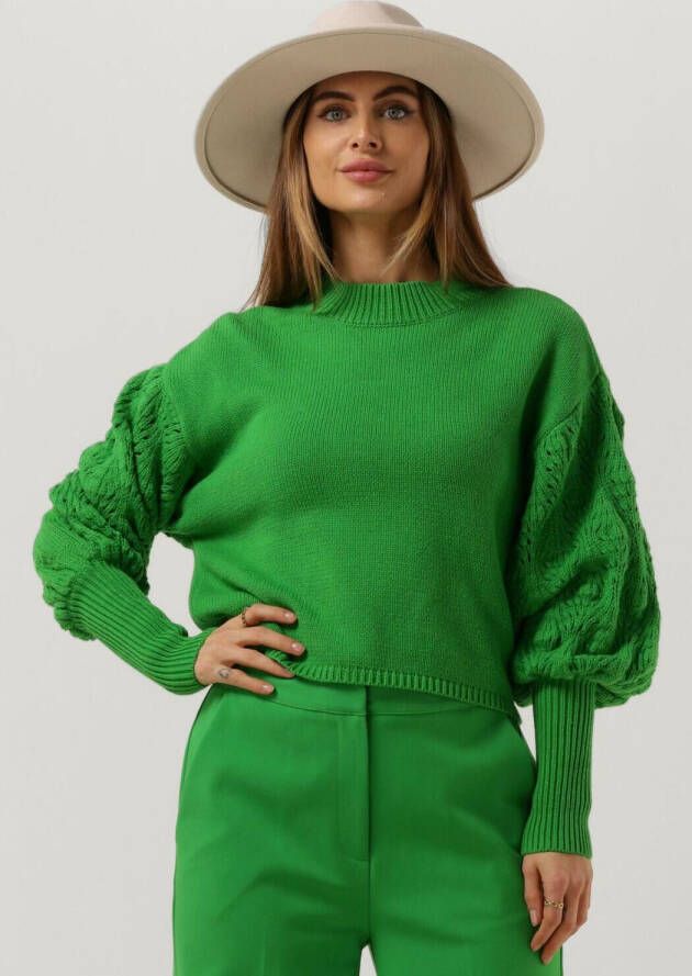 Another-Label trui Imani knitted pull l s met borduursels groen