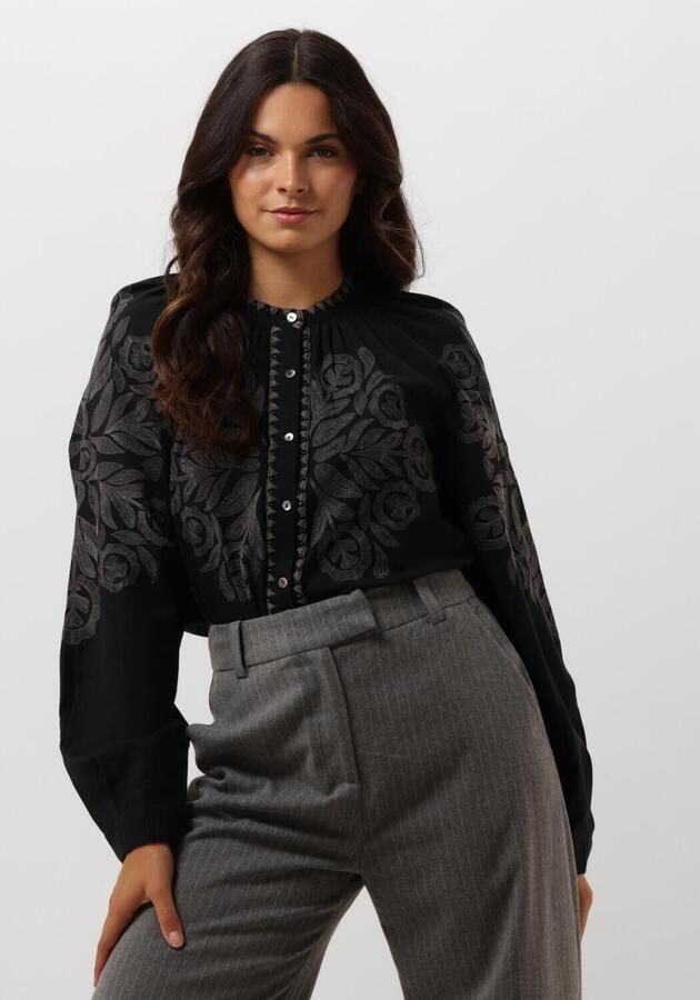 Antik batik Met de hand geborduurde katoenen blouse met parelmoeren knopen Black Dames - Foto 4