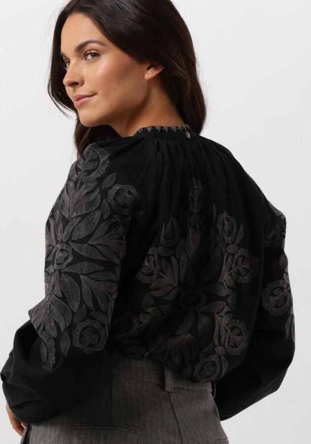 Antik batik Met de hand geborduurde katoenen blouse met parelmoeren knopen Black Dames - Foto 2