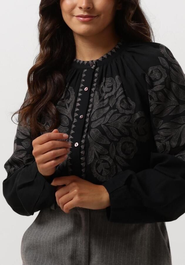 Antik batik Met de hand geborduurde katoenen blouse met parelmoeren knopen Black Dames - Foto 3