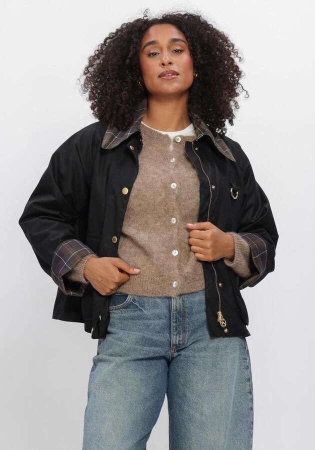 BARBOUR Dames Jassen Icons Tartan Collar Spey Wax Jacket Zwart
