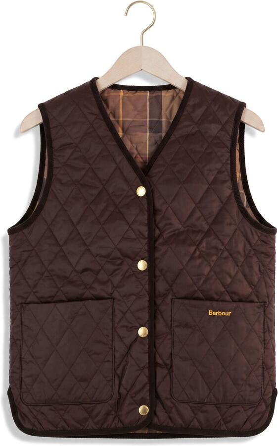 BARBOUR Dames Jassen Reimagined Icons Reversible Tartan Quilted Liner Bruin - Foto 4