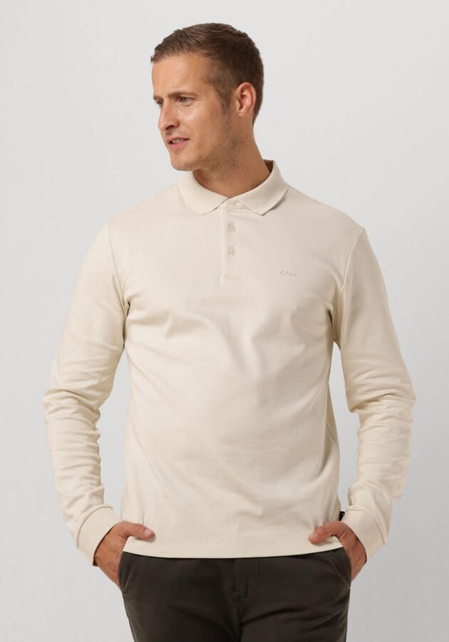 Boss Organisch Katoenen Longsleeve met Platgebreide Kraag White Heren