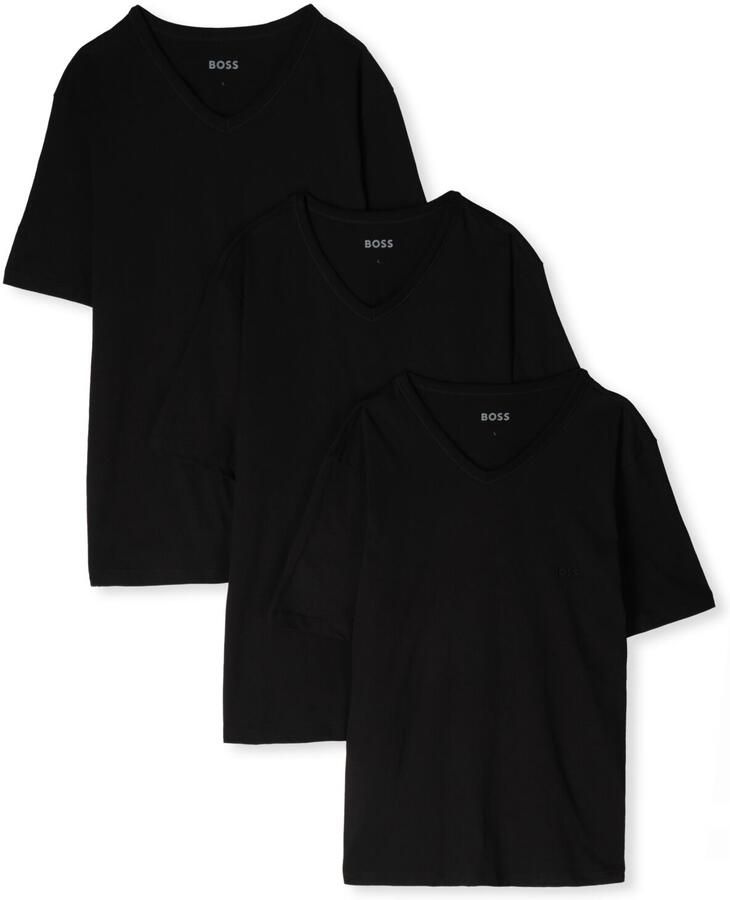 Boss Katoenen T-shirts 3-pack Regular Fit V-hals Logo Borduursel Black Heren