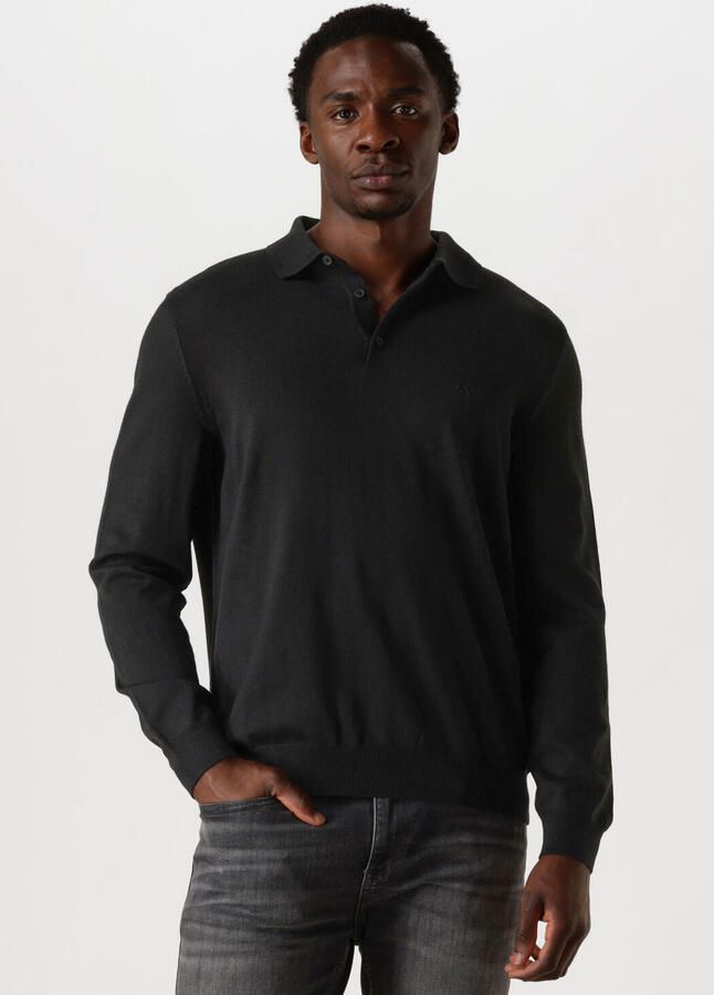BOSS fijngebreide wollen regular fit polo Bono-L met logo black - Foto 4