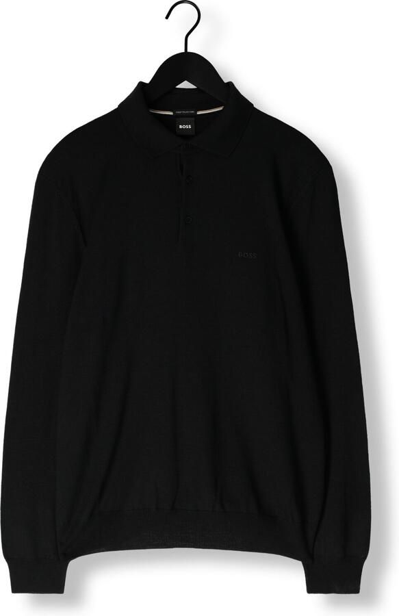 BOSS fijngebreide wollen regular fit polo Bono-L met logo black - Foto 3