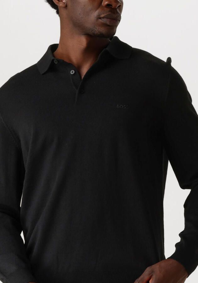 BOSS fijngebreide wollen regular fit polo Bono-L met logo black - Foto 2