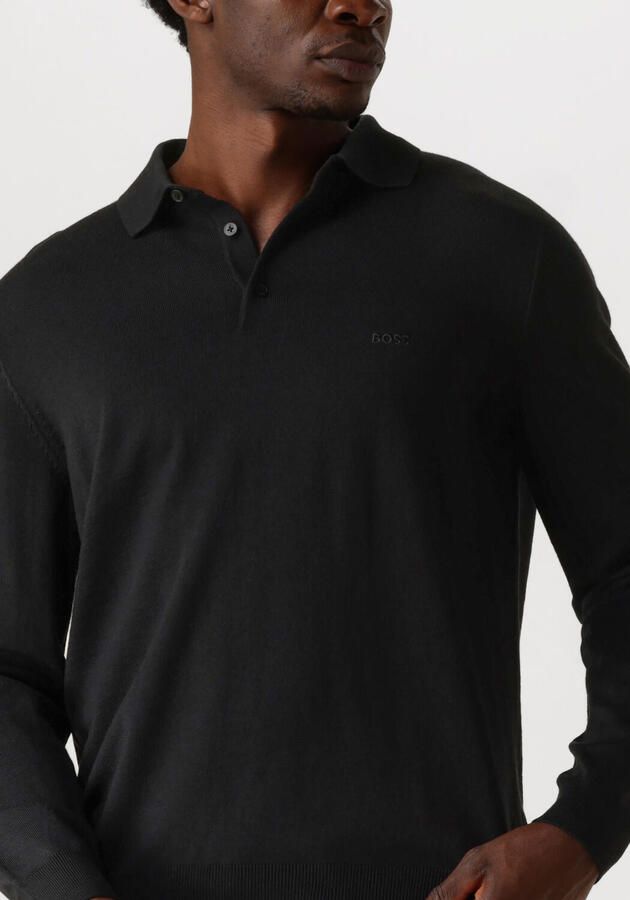 BOSS fijngebreide wollen regular fit polo Bono-L met logo black - Foto 3