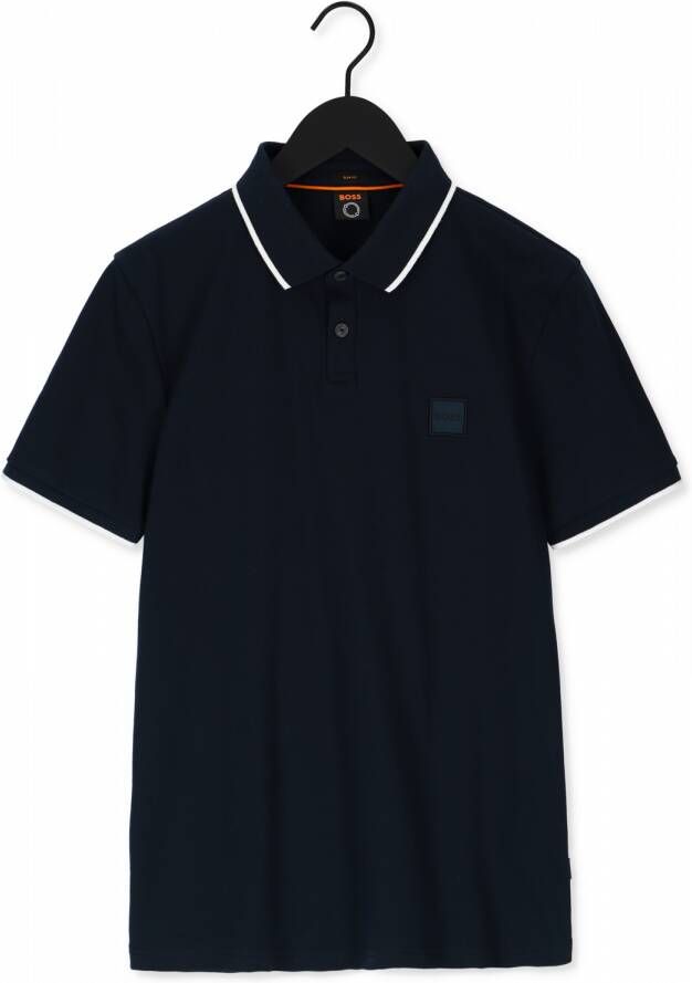 Hugo Boss polo slim fit donkerblauw effen katoen korte mouwen
