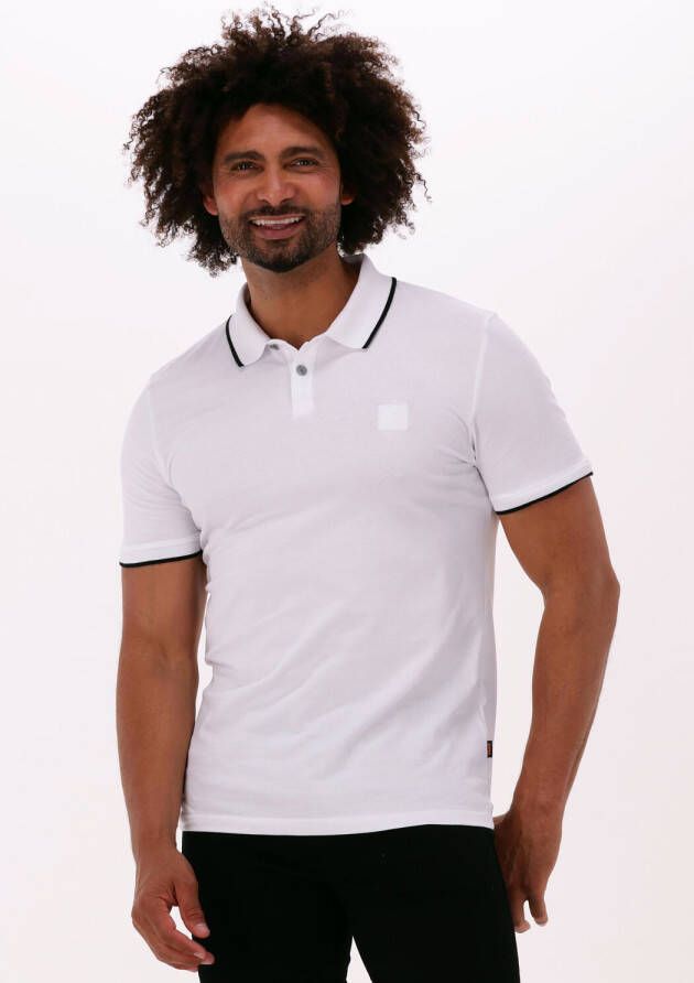 BOSS Casual polo Passertip met contrastbies white