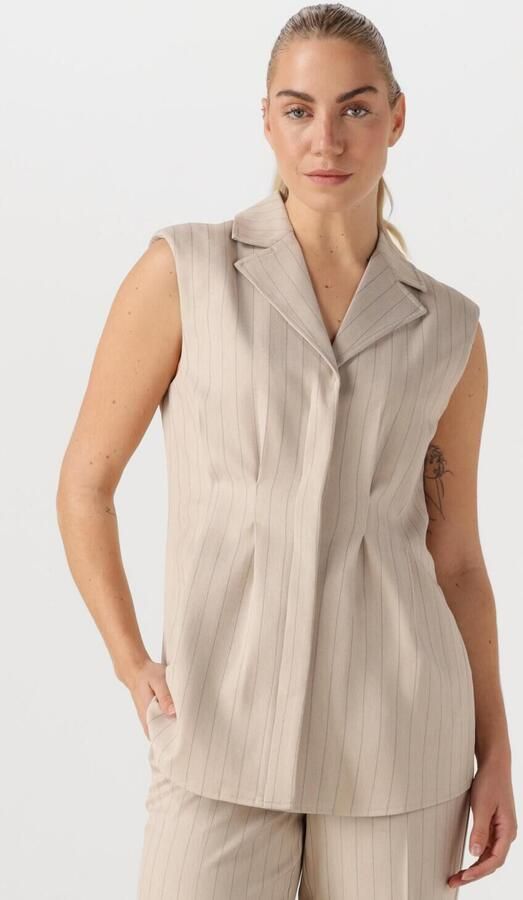 Bruuns Bazaar Gestreept Waistcoat Shirt Lichtgrijs Beige Dames - Foto 4