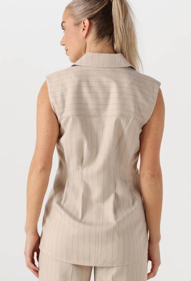 Bruuns Bazaar Gestreept Waistcoat Shirt Lichtgrijs Beige Dames - Foto 2