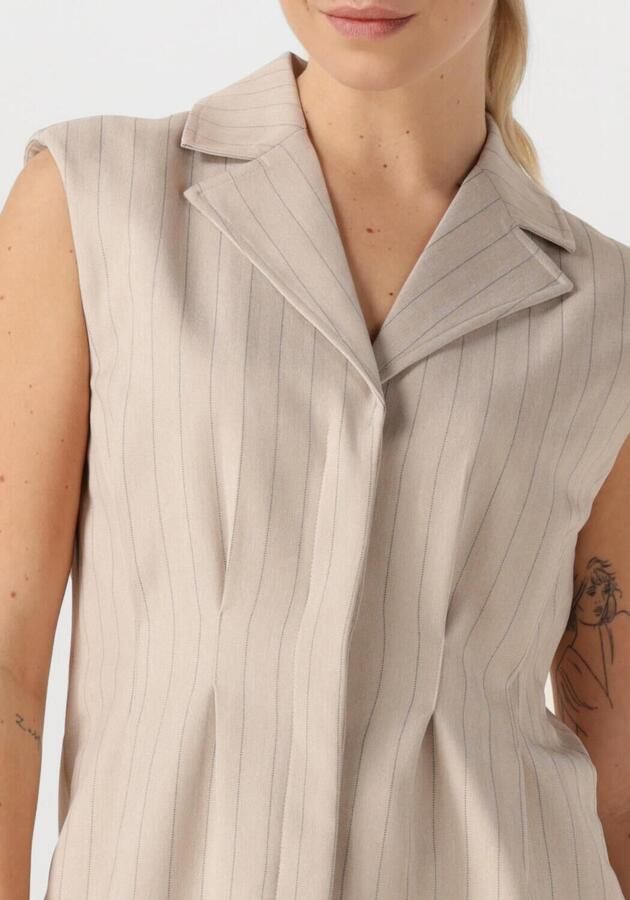 Bruuns Bazaar Gestreept Waistcoat Shirt Lichtgrijs Beige Dames