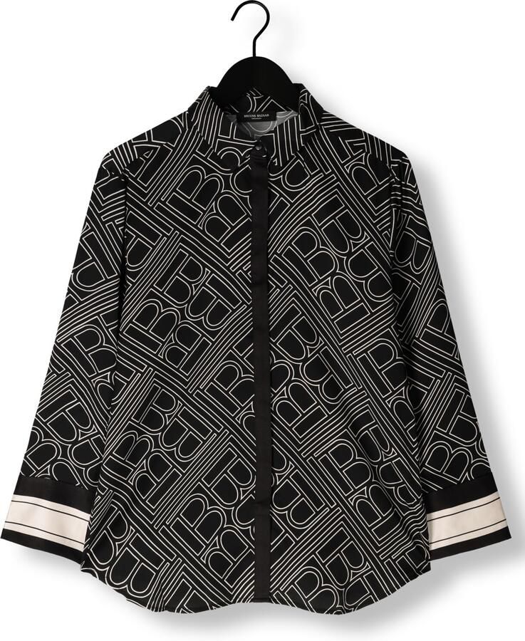 Bruuns Bazaar Overhemd Blouse met Donker Logo Print Black Dames