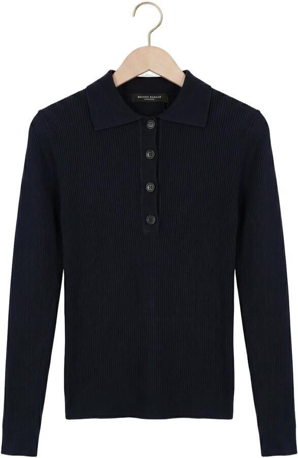 BRUUNS BAZAAR Dames Truien & Vesten Anemonebbvalea Knit Polo Donkerblauw - Foto 4