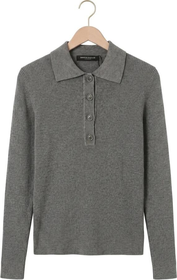 BRUUNS BAZAAR Dames Truien & Vesten Anemonebbvalea Knit Polo Grijs - Foto 4