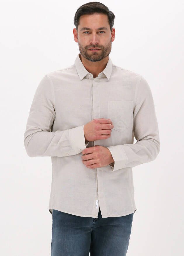 CALVIN KLEIN Heren Overhemden Cotton Linen Chest Pocket Shirt Beige