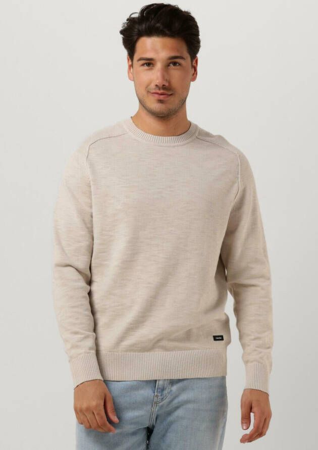 Calvin Klein Elegante en comfortabele witte slub-textuur trui met lange mouwen voor heren Beige Heren