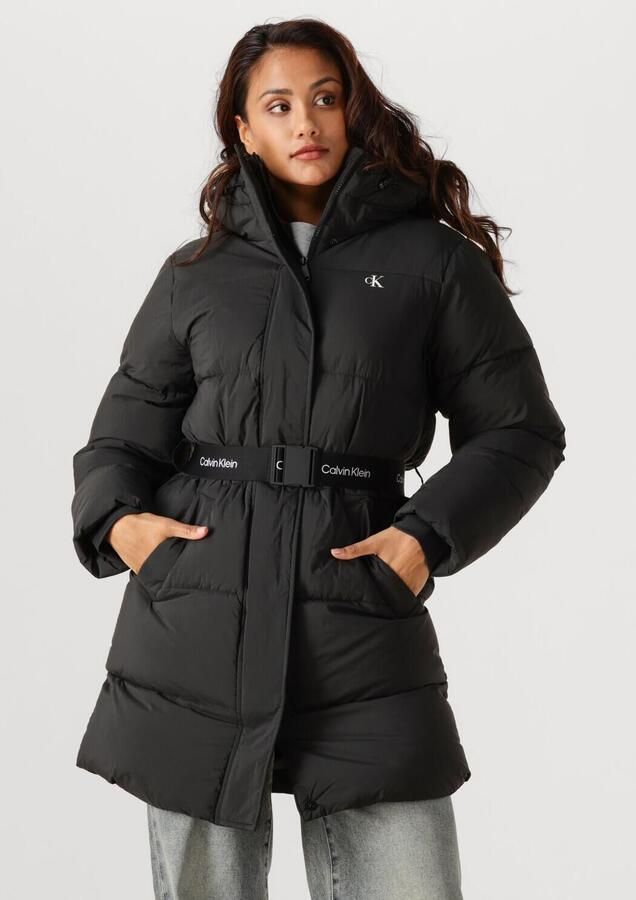 CALVIN KLEIN Dames Jassen Belted Midweight Long Puffer Zwart - Foto 4