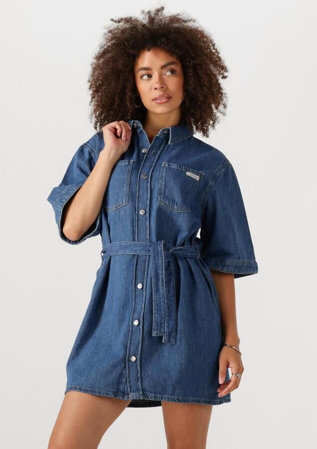 CALVIN KLEIN Dames Jurken Linen Boxy Belted Shirt Dress Blauw - Foto 4