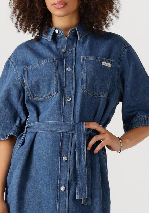 CALVIN KLEIN Dames Jurken Linen Boxy Belted Shirt Dress Blauw