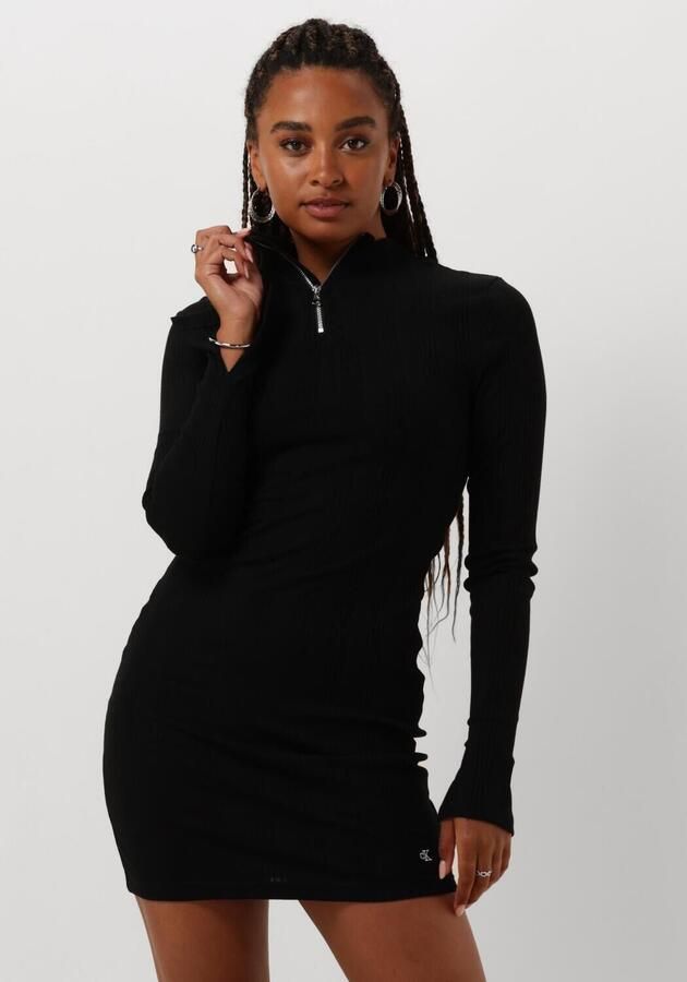 CALVIN KLEIN Dames Jurken Variegtaed Rib Half Zip Ls Dress Zwart - Foto 4