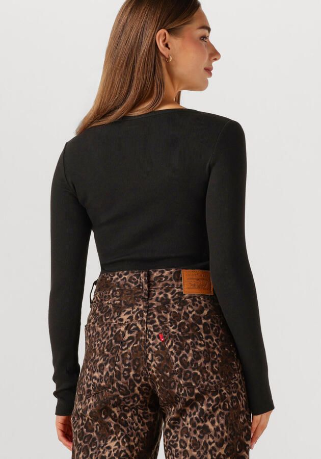 CALVIN KLEIN Dames Tops & T-shirts Ls Woven Label 2x2 Rib Scoop Nec Zwart