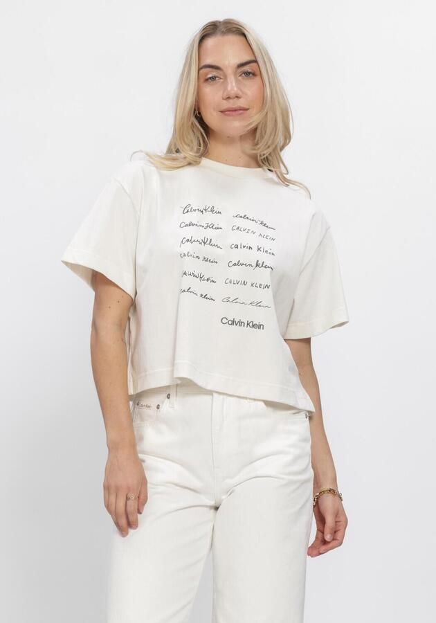 CALVIN KLEIN Dames Tops & T-shirts Ss Cropped Boxy Graphic Tee Ecru