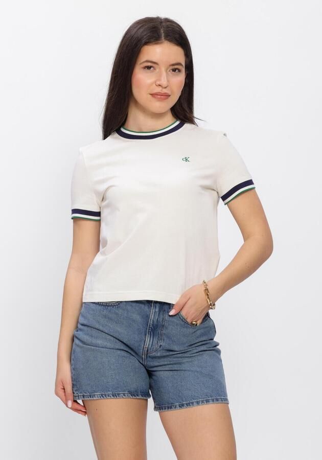 CALVIN KLEIN Dames Tops & T-shirts Ss Ctn Monogram Stripe Trim Tee Ecru