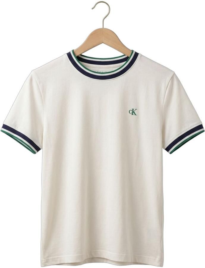 CALVIN KLEIN Dames Tops & T-shirts Ss Ctn Monogram Stripe Trim Tee Ecru - Foto 2