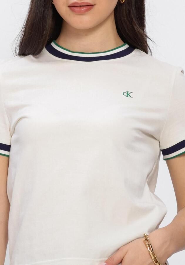 CALVIN KLEIN Dames Tops & T-shirts Ss Ctn Monogram Stripe Trim Tee Ecru - Foto 4