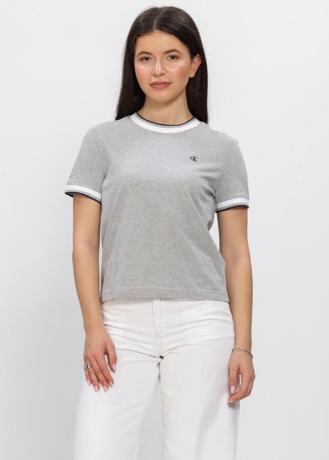 CALVIN KLEIN Dames Tops & T-shirts Ss Ctn Monogram Stripe Trim Tee Grijs