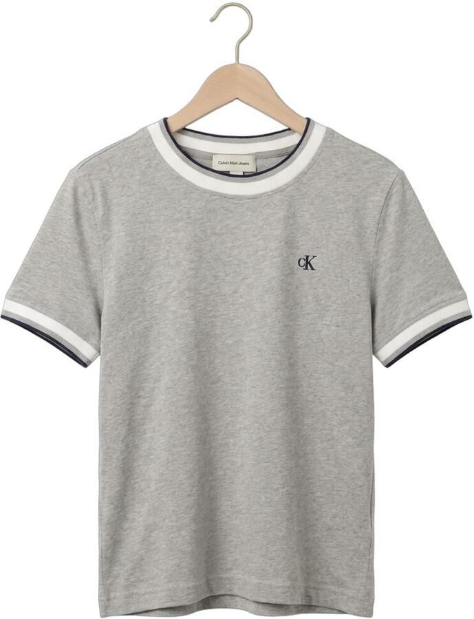 CALVIN KLEIN Dames Tops & T-shirts Ss Ctn Monogram Stripe Trim Tee Grijs - Foto 2