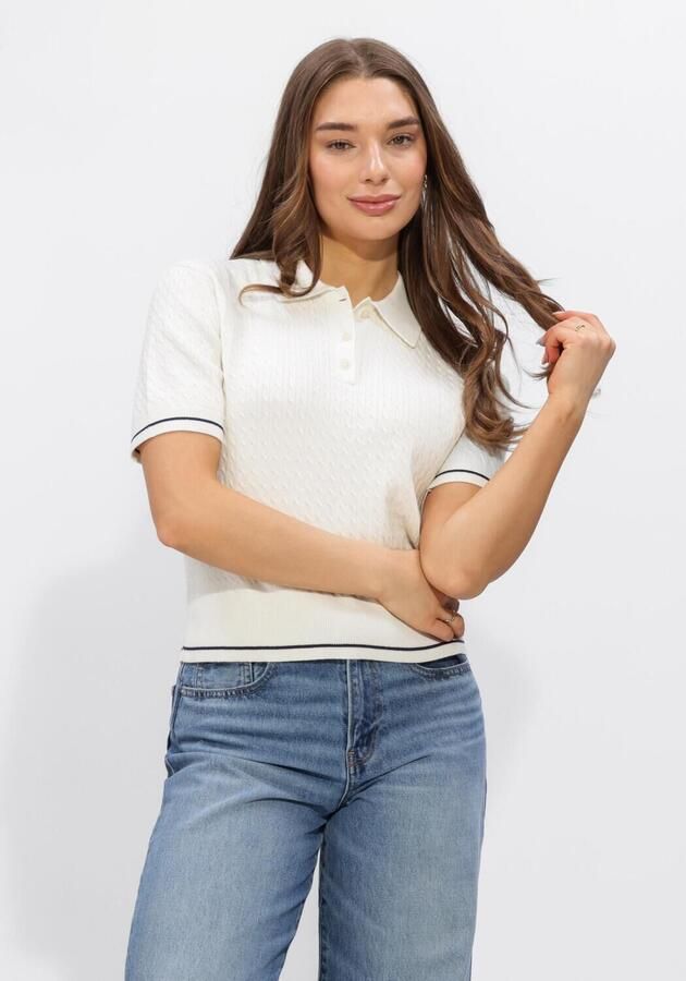 CALVIN KLEIN Dames Tops & T-shirts Ss Woven Label Cropped Cable Gebroken Wit