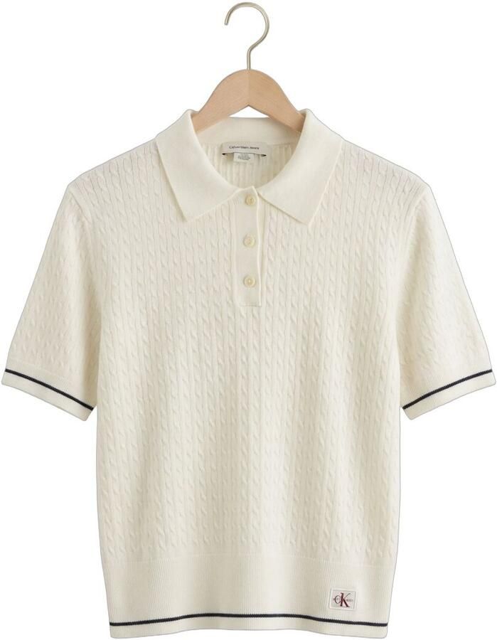 CALVIN KLEIN Dames Tops & T-shirts Ss Woven Label Cropped Cable Gebroken Wit - Foto 2