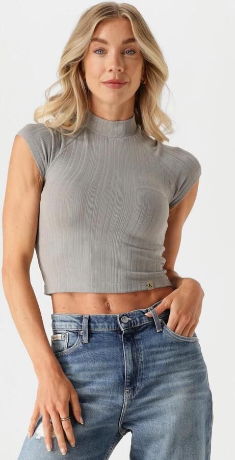 CALVIN KLEIN Dames Tops & T-shirts Warm Texture Rib Mockneck Top Taupe - Foto 4